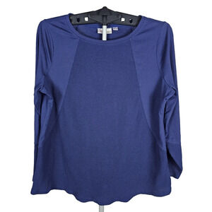 Belle by Kim Gravel Blue Waffle Knit Mixed Media Top 1X Long Sleeve